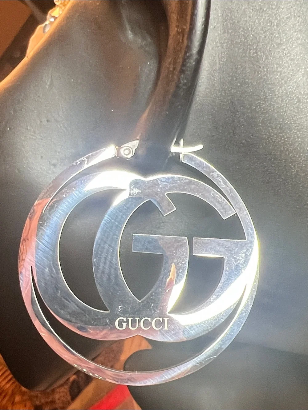 Stainless Steel Silver Interlocking G Drop Earrings - Polished Silver Logo Hoop